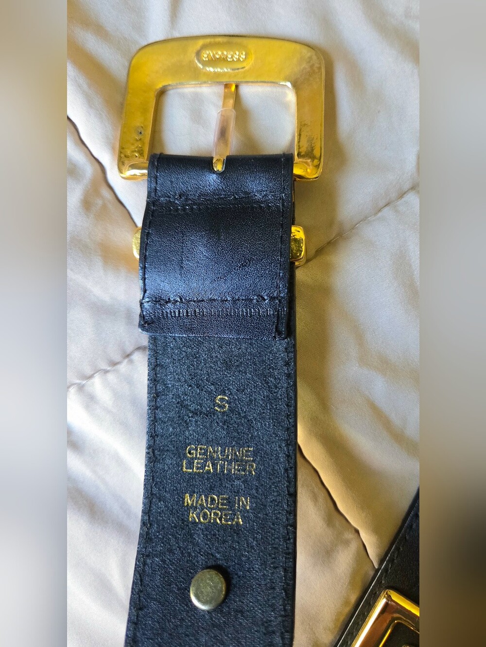 Vtg Y2K Express Compagnie Internationale Genuine Leather Greek Key Belt Black - Picture 2 of 16